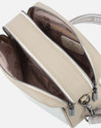 Bolso bandolera en piel blanca con detalle decorativo de cinta Prada personalizada para mujer