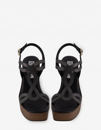 Sandalia en piel metalizada color marrón para mujer