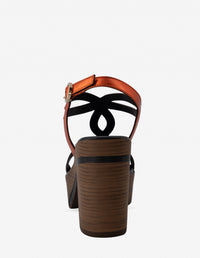 Sandalia en piel metalizada color naranja para mujer