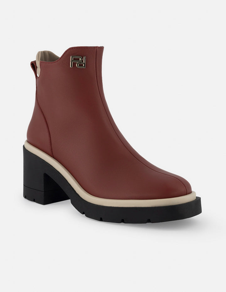 Botín de piel para mujer color rojo con grabado Pd