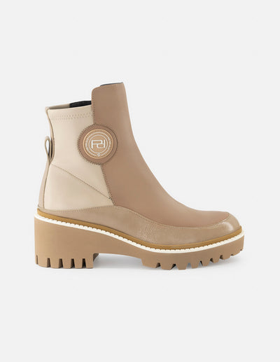 Botín de piel color beige para mujer con detalle Pd y lycra