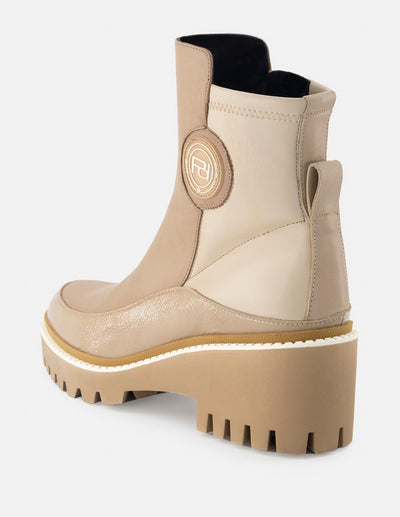 Botín de piel color beige para mujer con detalle Pd y lycra