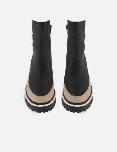 Botín de piel color negro para mujer con detalle Pd y lycra