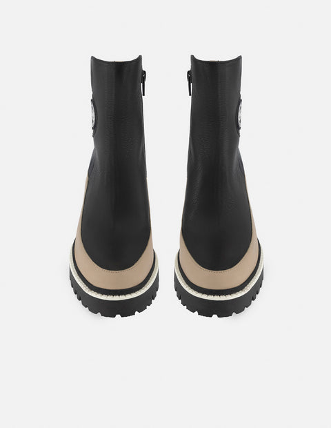Botín de piel color negro para mujer con detalle Pd y lycra