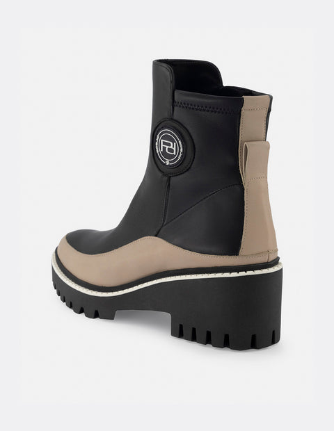 Botín de piel color negro para mujer con detalle Pd y lycra