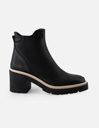 Botín de piel napa color negro para mujer con contraste blanco