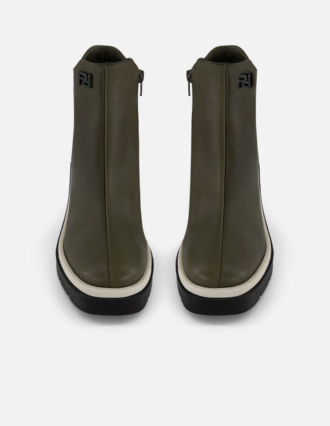 Botín de piel napa color caoba para mujer con contraste blanco