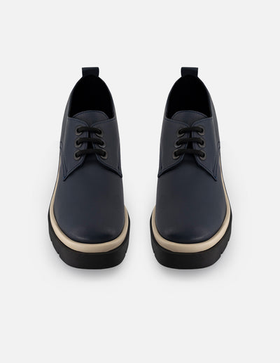 Blucher de piel color azul para mujer con cordones
