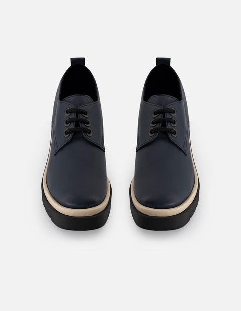 Blucher de piel color azul para mujer con cordones