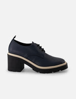 Blucher de piel color azul para mujer con cordones