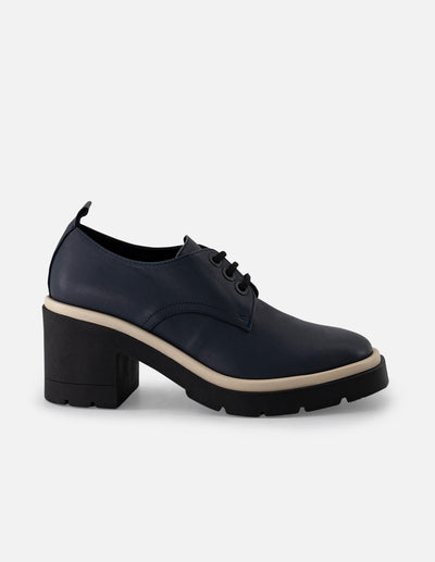 Blucher de piel color azul para mujer con cordones