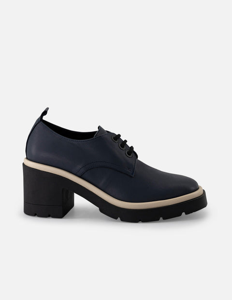 Blucher de piel color azul para mujer con cordones
