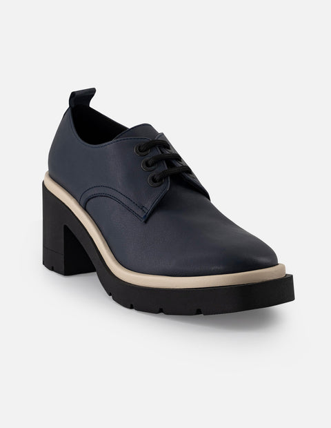 Blucher de piel color azul para mujer con cordones