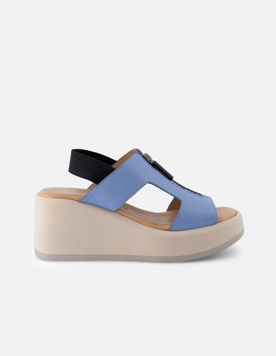 Sandalias de piel para mujer color azul con cierre decoratico