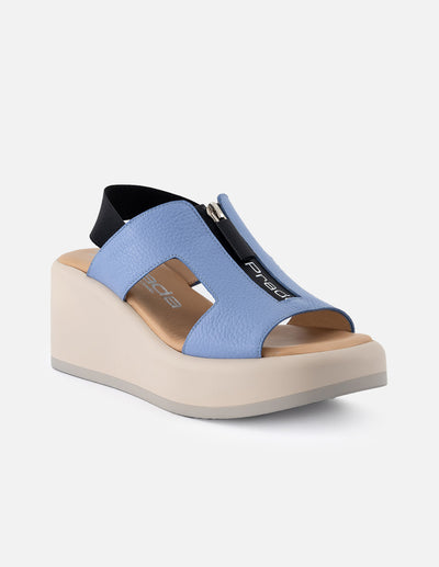 Sandalias de piel para mujer color azul con cierre decoratico