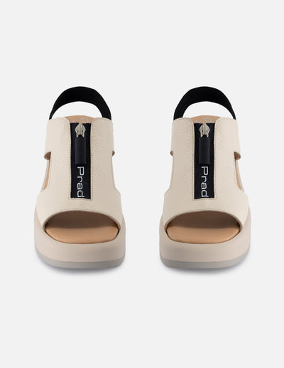 Sandalias de piel para mujer color hueso con cierre decorativo