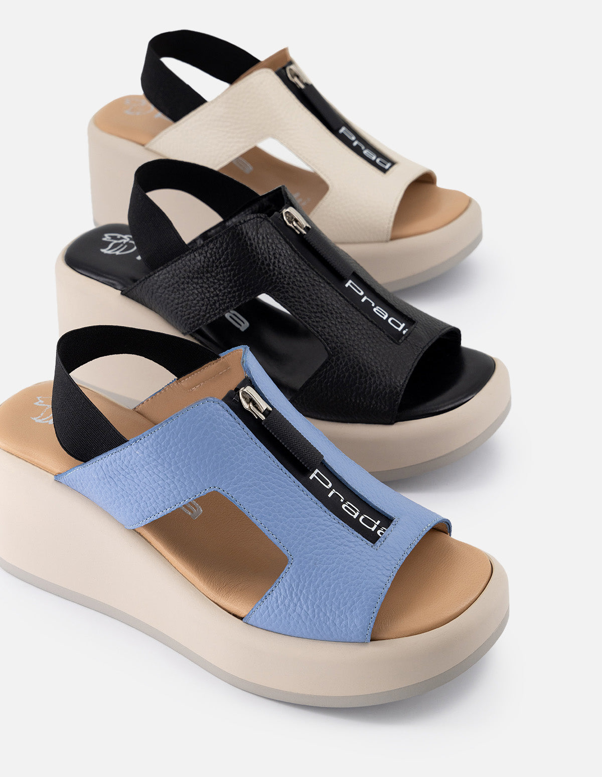 Sandalias de piel para mujer color hueso con cierre decorativo