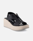 Sandalias de piel para mujer color negro con cierre decoratico