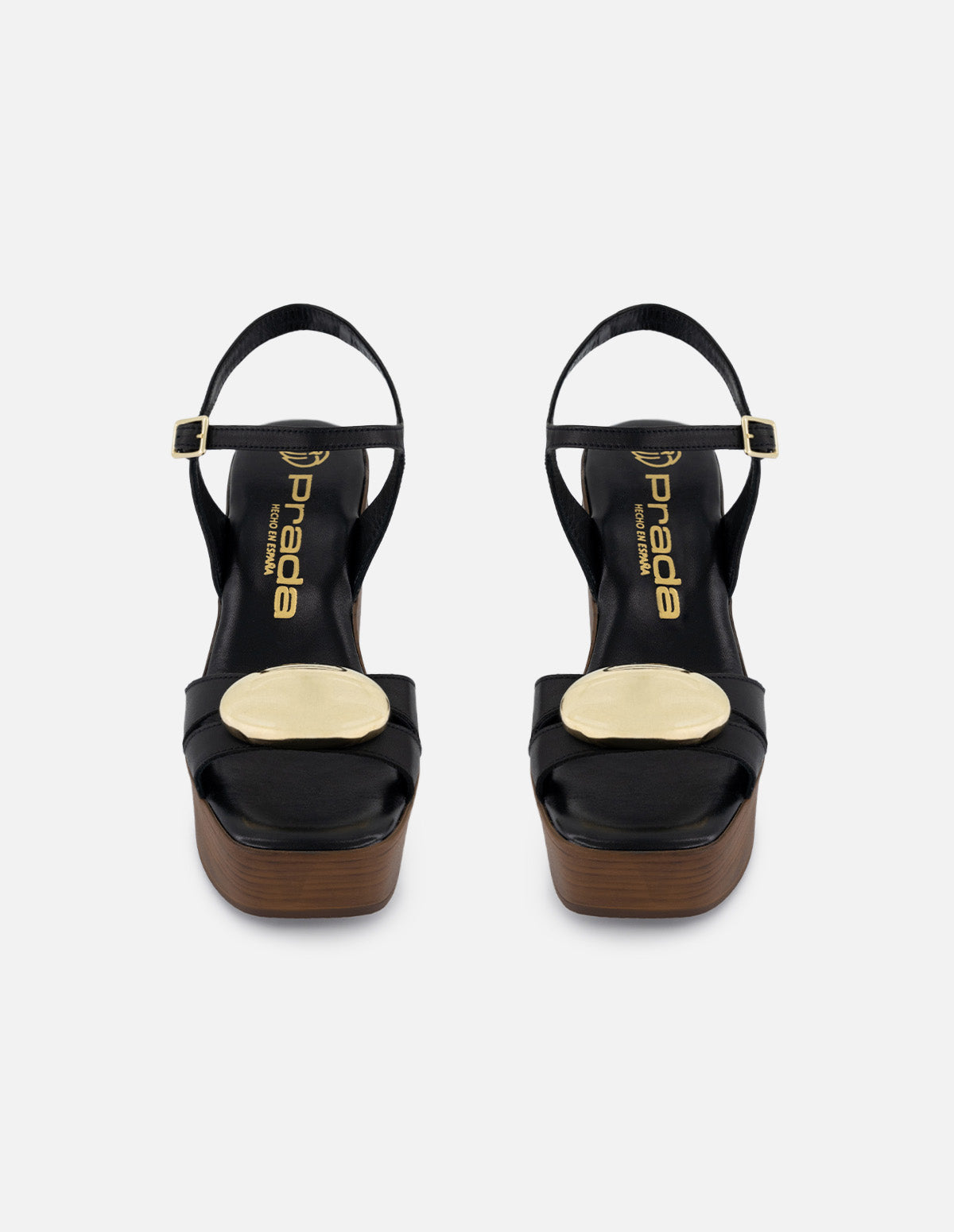 Sandalias de piel para mujer color negro con detalles color dorado