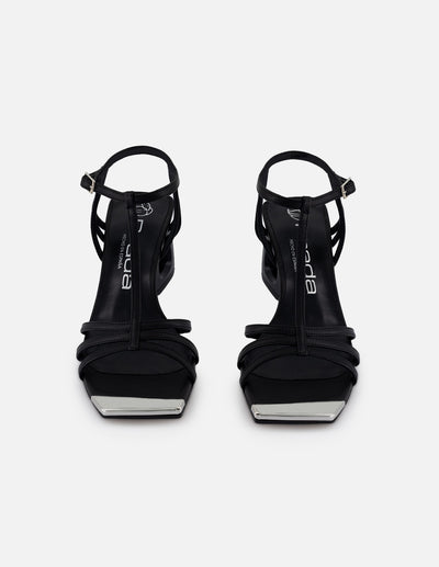 Sandalias de piel para mujer color negro con diseño de tiras