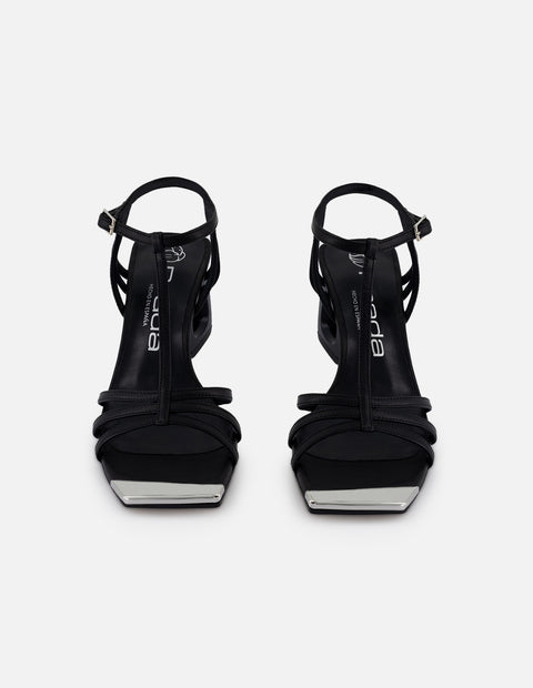 Sandalias de piel para mujer color negro con diseño de tiras
