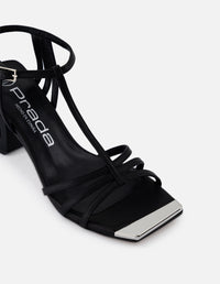 Sandalias de piel para mujer color negro con diseño de tiras