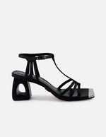 Sandalias de piel para mujer color negro con diseño de tiras