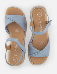 Sandalias azules en piel para mujer con plantilla ultra cómoda