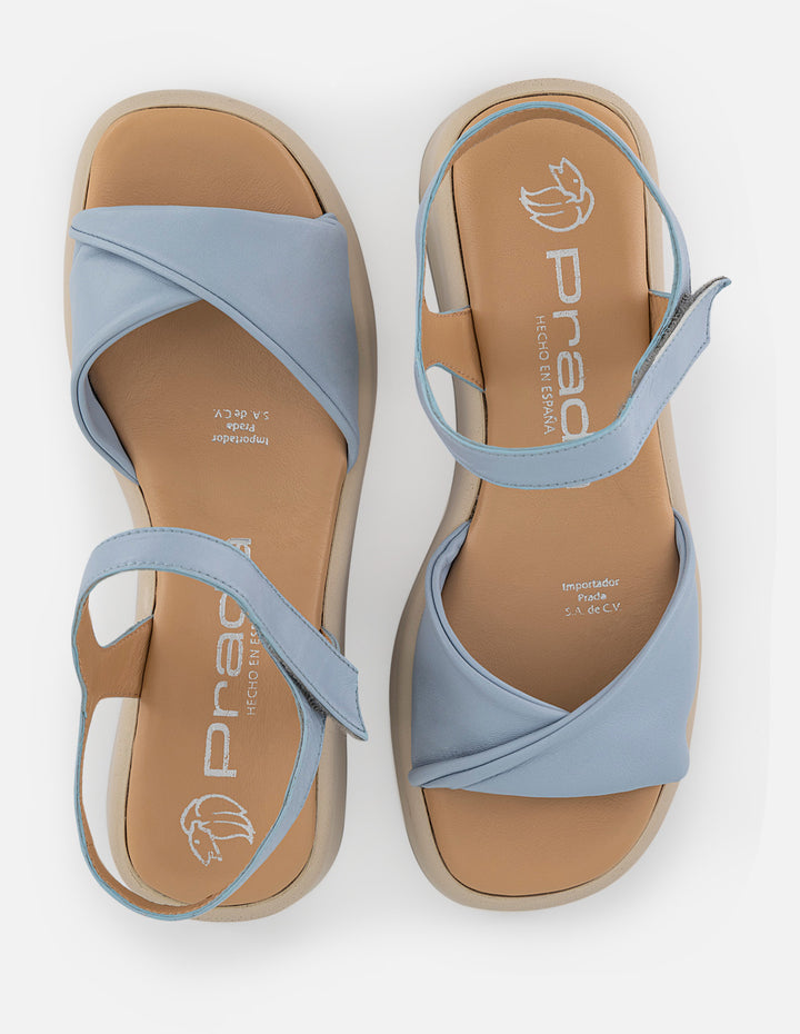 Sandalias azules en piel para mujer con plantilla ultra cómoda