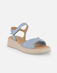 Sandalias azules en piel para mujer con plantilla ultra cómoda