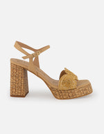 Sandalias beige en rafia para mujer con plataforma tipo canasta