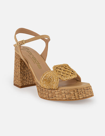 Sandalias beige en rafia para mujer con plataforma tipo canasta