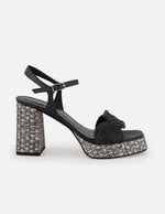 Sandalias negras en rafia para mujer con plataforma y grabado tipo canasta