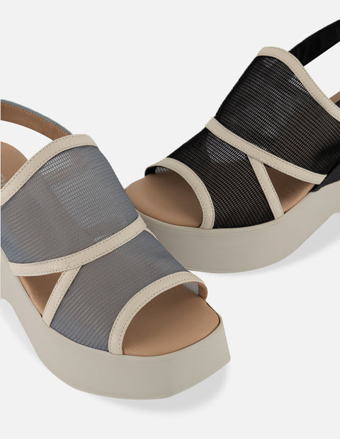 Sandalias azul reja para mujer con tiras anchas combinadas