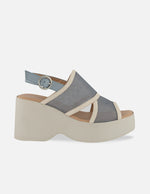 Sandalias azul reja para mujer con tiras anchas combinadas