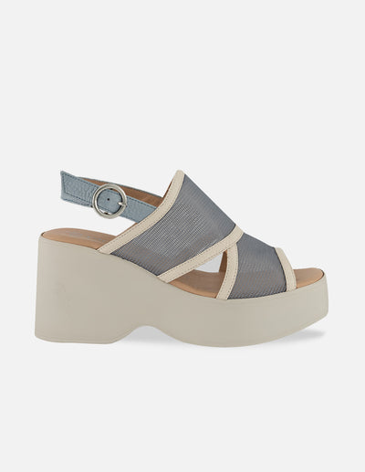 Sandalias azul reja para mujer con tiras anchas combinadas