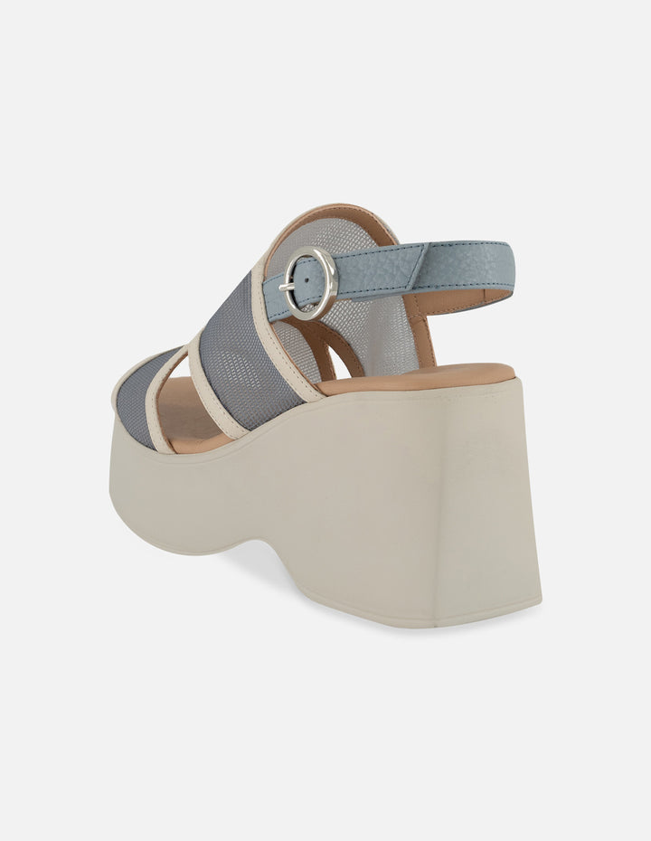 Sandalias azul reja para mujer con tiras anchas combinadas