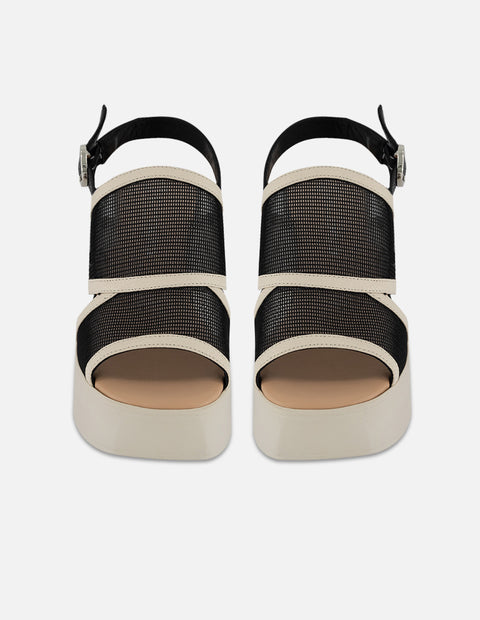 Sandalias negro reja para mujer con tiras anchas combinadas