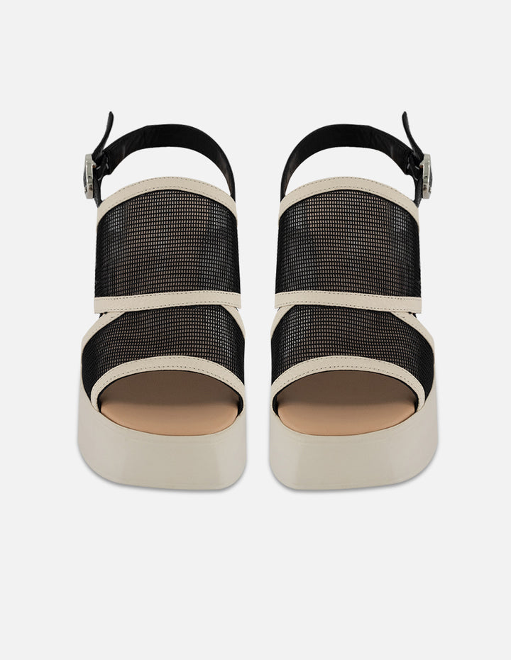 Sandalias negro reja para mujer con tiras anchas combinadas