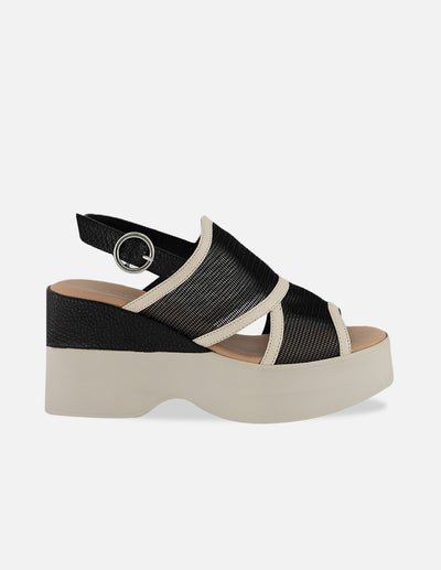 Sandalias negro reja para mujer con tiras anchas combinadas