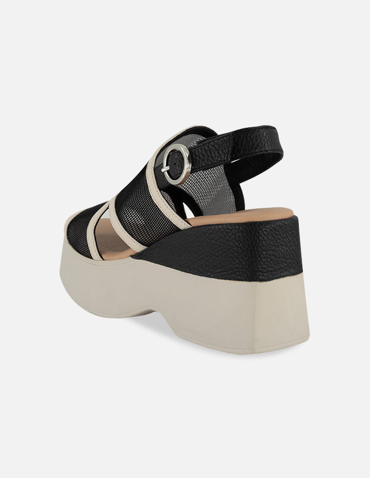 Sandalias negro reja para mujer con tiras anchas combinadas