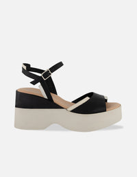 Sandalias negro piel para mujer con tiras combinadas