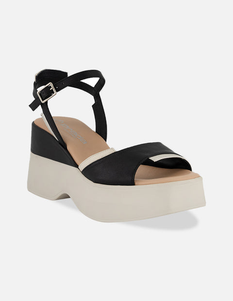 Sandalias negro piel para mujer con tiras combinadas
