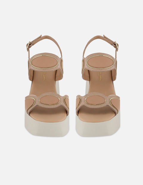 Sandalias nude piel para mujer con tiras geométricas