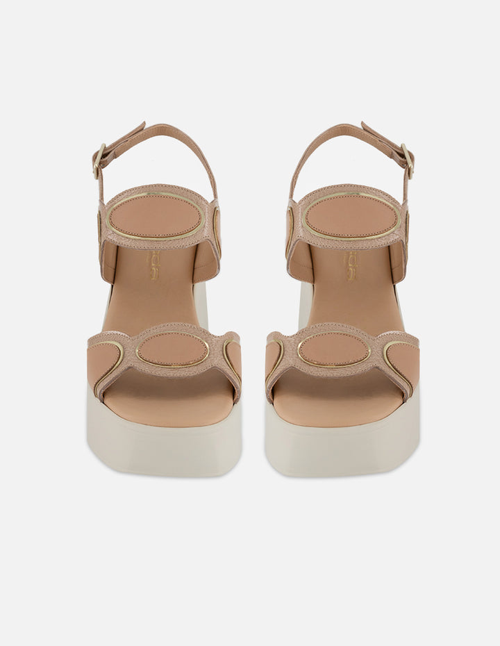 Sandalias nude piel para mujer con tiras geométricas