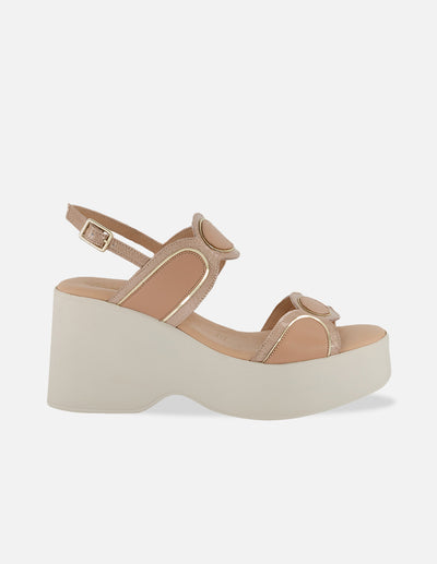 Sandalias nude piel para mujer con tiras geométricas