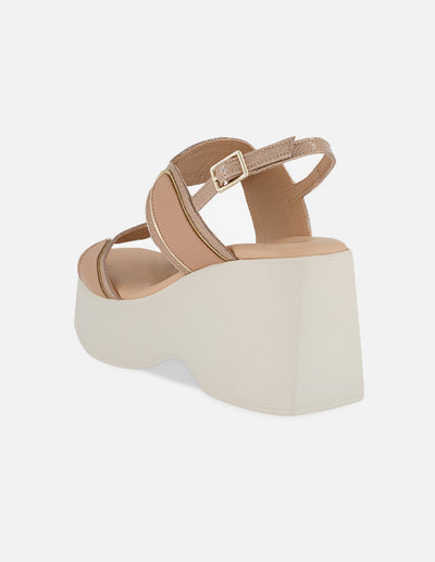 Sandalias nude piel para mujer con tiras geométricas