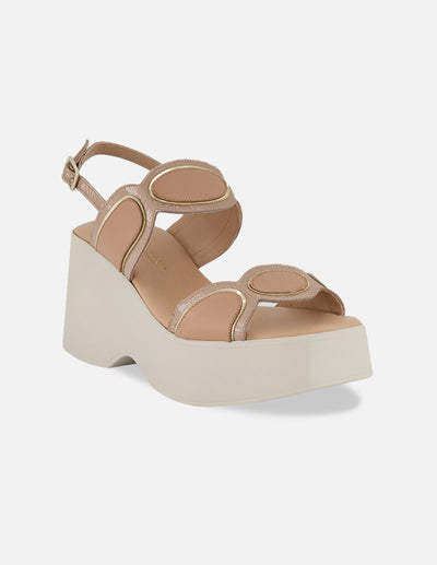 Sandalias nude piel para mujer con tiras geométricas