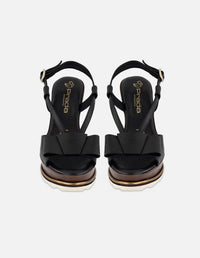 Sandalias negro piel para mujer con tiras delgadas