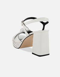 Sandalias blanco piel para mujer con moño suave frontal